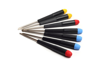 seven screwdrivers with colorful handles