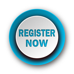 register now blue modern web icon on white background