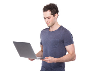 Caucasian man use laptop computer