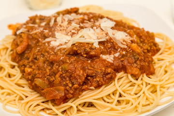 Parmesan Cheese on Spaghetti Bolognese