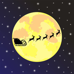 Obraz na płótnie Canvas santa claus rides on deer at night