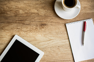 Workplace with blank digital tablet