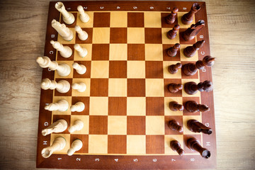 Wooden chess board with figures