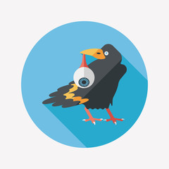 Halloween crow and eyeball flat icon with long shadow,eps10