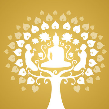 buddha silhouette, Buddhism and bothi tree