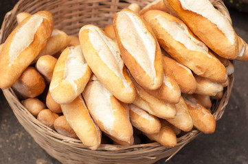 fresh baguettes on farmers market