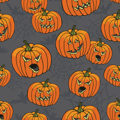 Halloween seamless pattern.Pumpkin,spider web,bat