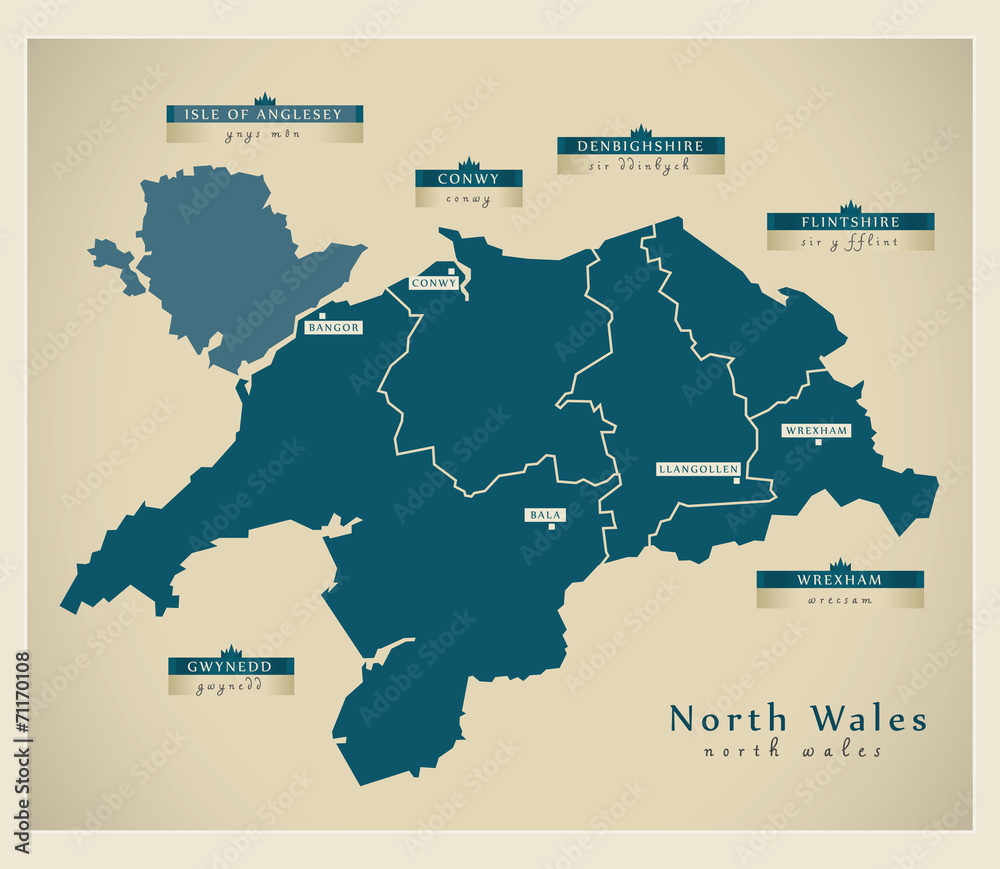 Wall mural Modern Map - North Wales UK