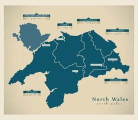 Modern Map - North Wales UK