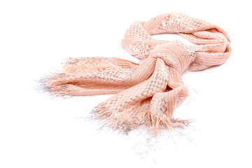 Beige scarf with tassels on white background.
