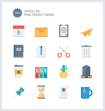 Pixel perfect office tools flat icons
