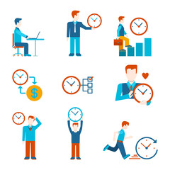 Flat style time management business people figures infographics