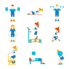 Flat style sports workout people figures infographics user icons