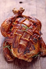 Whole roasted chicken with bacon
