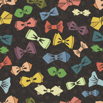 Bow Tie Seamless Pattern.Paisley Background.Vector