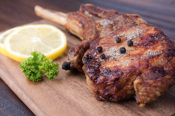 Grilled pork chop and vegetable