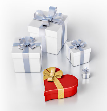 Gift boxes and a red heart box
