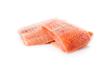 fresh salmon steak over white background