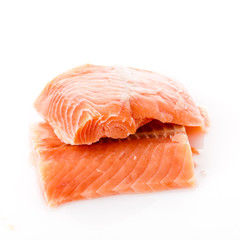 fresh salmon steak over white background