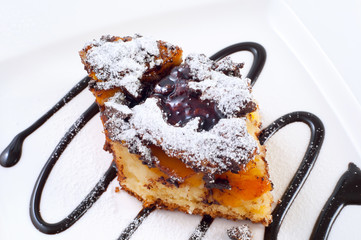 Cake made of apricot and chocolate