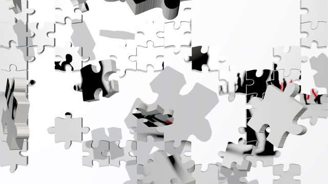 People Silhouettes walking puzzle with red leaders