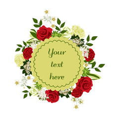 Bright floral card with cute cartoon flowers in vector. © lyusya_k