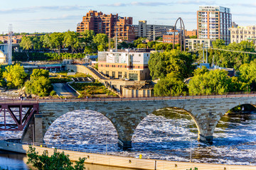 Minneapolis, MN, river and bridge near downtown