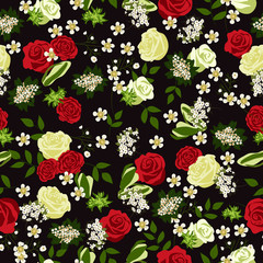 Seamless floral pattern with Roses. Vector illustration.