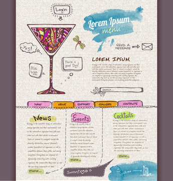 Website design template. Cocktail menu