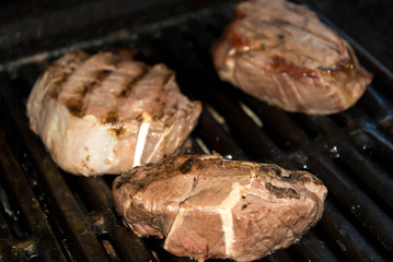 steaks on the grill, BBQ