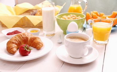 Table set for breakfast with healthy food
