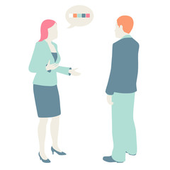 Obraz premium Women and Men Communicate, flat design, pastel colors