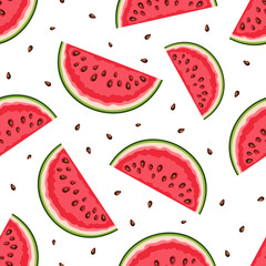 Seamless background with watermelon slices. Vector illustration.