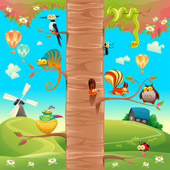 Obraz premium Funny animals on branches.