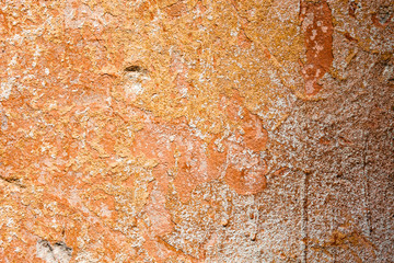 Concrete surface with the remains of orange paint and whitewash
