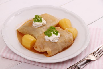 Cabbage rolls with potato and sour cream
