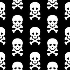Skull Seamless pattern Vector background white black
