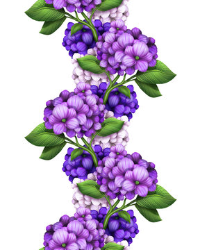Fototapeta seamless floral border, purple flowers illustration