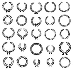 Set of silhouette circular laurel wreaths