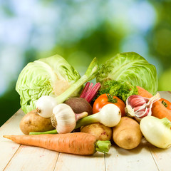 vegetables on a green background