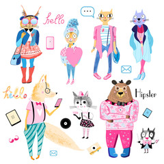 set of animals hipsters