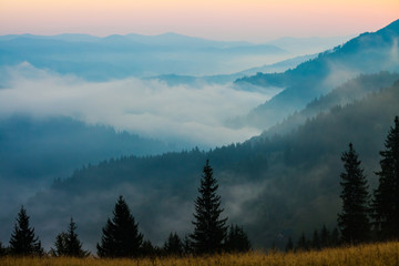 Majestic sunset in the mountains landscape