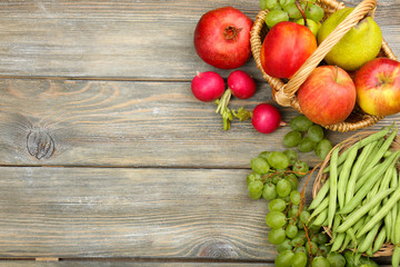 Summer frame with fresh organic vegetables and fruits