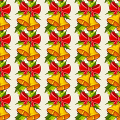 Christmas background with bells. Vector seamless pattern.