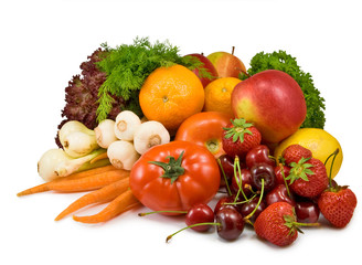 many ripe fruits and vegetables