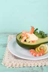 Tasty salad with shrimps and avocado