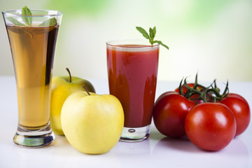 Fruits, vegetables, fruit juices, vegetable juices, healthy food