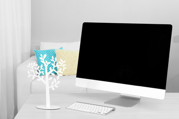 Workplace at home with computer close up