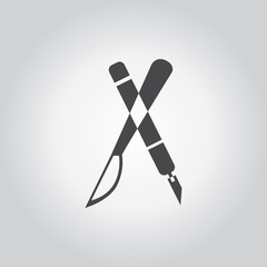 Scalpel black icon set. Medical tool grey icons set. Flat design