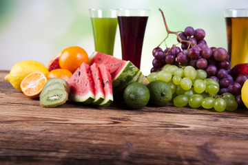 Fruits, vegetables, fruit juices, vegetable juices, healthy food